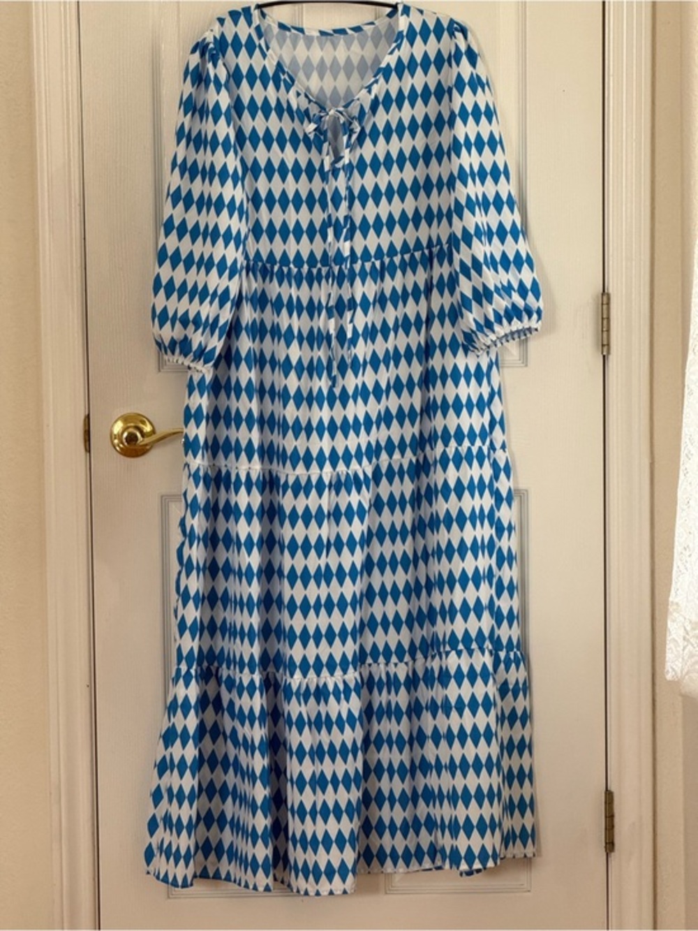 Blue and White Diamond Print Maxi Dress NWOT size S